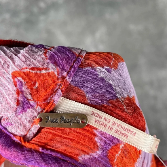 Free People Blouse Womens Small Red Floral Sheer Artsy Boho Ruffle Watercolor - Picture 12 of 14